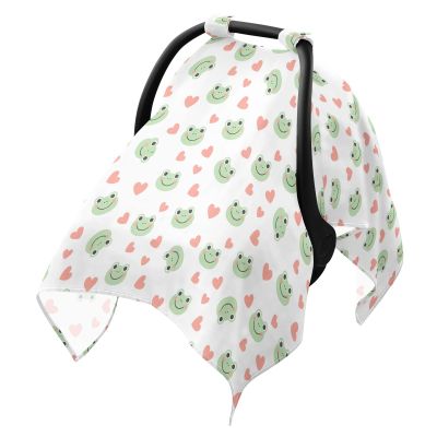 Frogs Hearts Floral White Print Infant Baby Car Seat Cover Breathable Muslin Cotton Canopy Sunshade Stroller for Travel Hot Weather