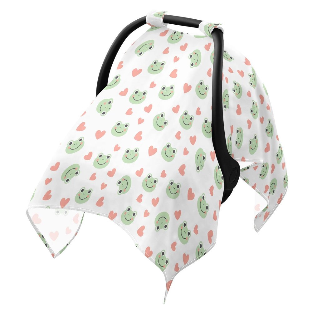 Frogs Hearts Floral White Print Infant Baby Car Seat Cover Breathable Muslin Cotton Canopy Sunshade Stroller for Travel Hot Weather
