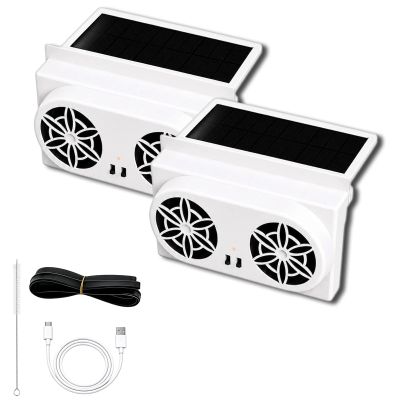 Solar Powered Car Ventilator Fan - Car Solar Powered Window Exhaust Fan with Fast Odor Removal and Quiet Operation, 4500 RPM, Air Vent Radiator Solar Energy for Vehicle Ventilation (2pcs-White)