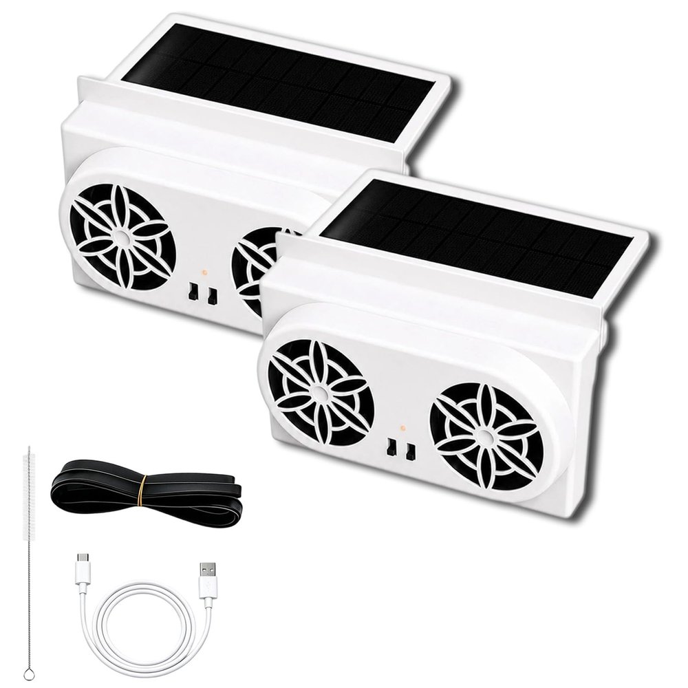 Solar Powered Car Ventilator Fan - Car Solar Powered Window Exhaust Fan with Fast Odor Removal and Quiet Operation, 4500 RPM, Air Vent Radiator Solar Energy for Vehicle Ventilation (2pcs-White)