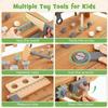 Kids Wooden Tool Bench - 2-in-1 Rolling Cart with Play Tools, Canopy & Wheels - Toddler Construction Role Play Set for Boys & Girls Ages 3+ view 3