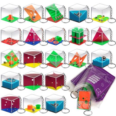 Brain Teaser Puzzle Cubes Keychains (72-Pack) Mini Maze Party Favor Toys