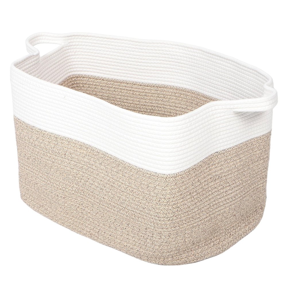 JHKNNK Large Capacity Cotton Rope Woven Storage Basket with Handles Collapsible Storage Organizer for Living Room and Nursery Sturdy for Blankets and Books