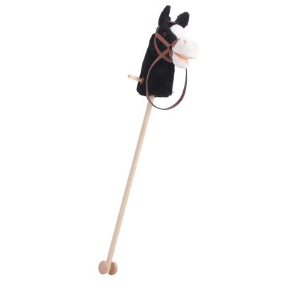 Alomejor Kids Horse Head Stick Toy, Soft Plush Stuffed Ride On Horse with Sliding Wheels for Toddlers (Black)