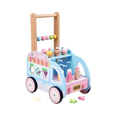 kowaku Children Activity Push Cart Toy Bead Track Pusher Pretend Ice Cream Play for Coordination and Balance Suitable for Young Children Indoor Use