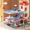 Wmqbjta Children Parking Game Wooden Multi Level Parking Garage Toy Set Manual Elevator Adventure Ramps Realistic Driving Suitable for Preschool Learning Center, M-Parking Center view 3