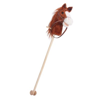 Alomejor Kids Horse Head Stick Toy, Soft Plush Stuffed Ride On Horse with Sliding Wheels for Toddlers (Coffee)