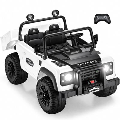 24V Ride On Dump Truck, Licensed Land Rover Electric Car for Kids, White