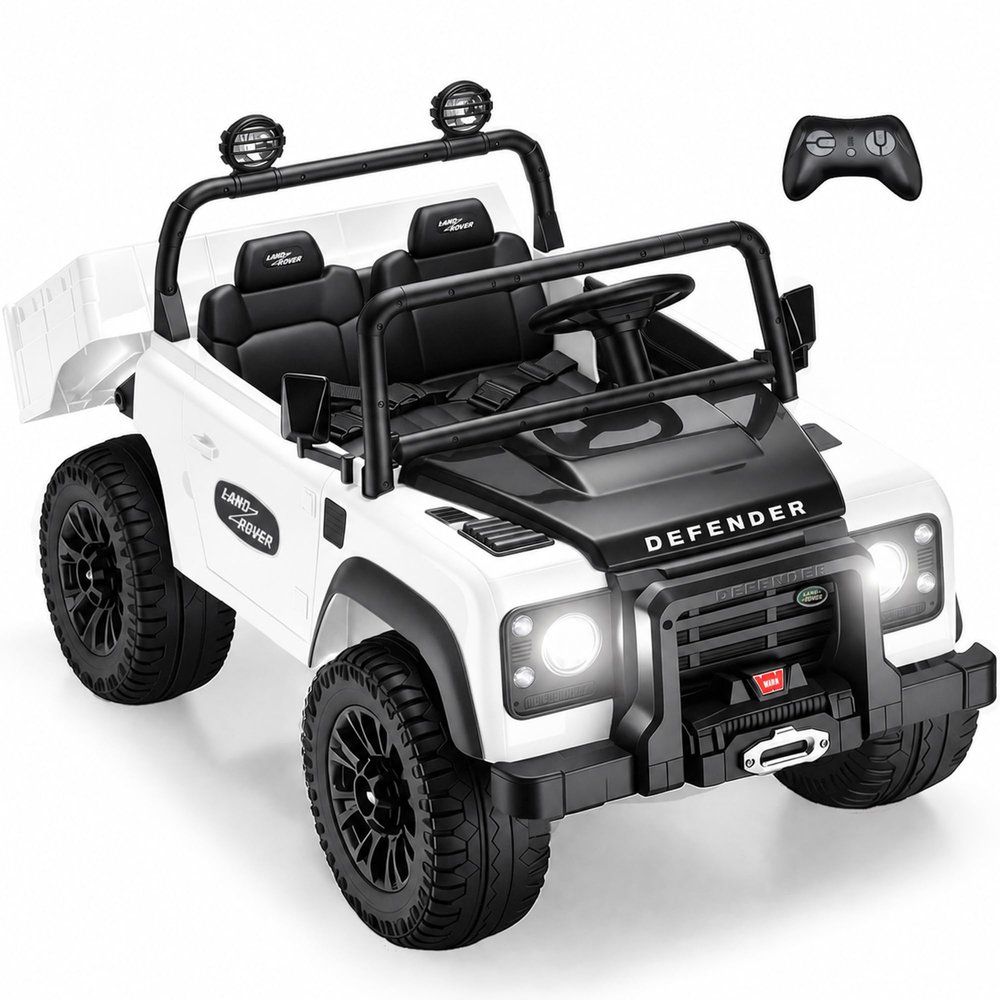 24V Ride On Dump Truck, Licensed Land Rover Electric Car for Kids, White