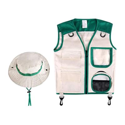 kowaku Children's Explorer Outfit Set with Vest and Hat for Adventure Role Play, Green