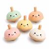 Juju Wooden Spinning Tops Set of 5 Pastel Turned Wood Tops with Kawaii Faces in Mint Peach Butter Pink and Cream Smooth Wood Points Whimsical Shelf Decor and Gift Set view 1
