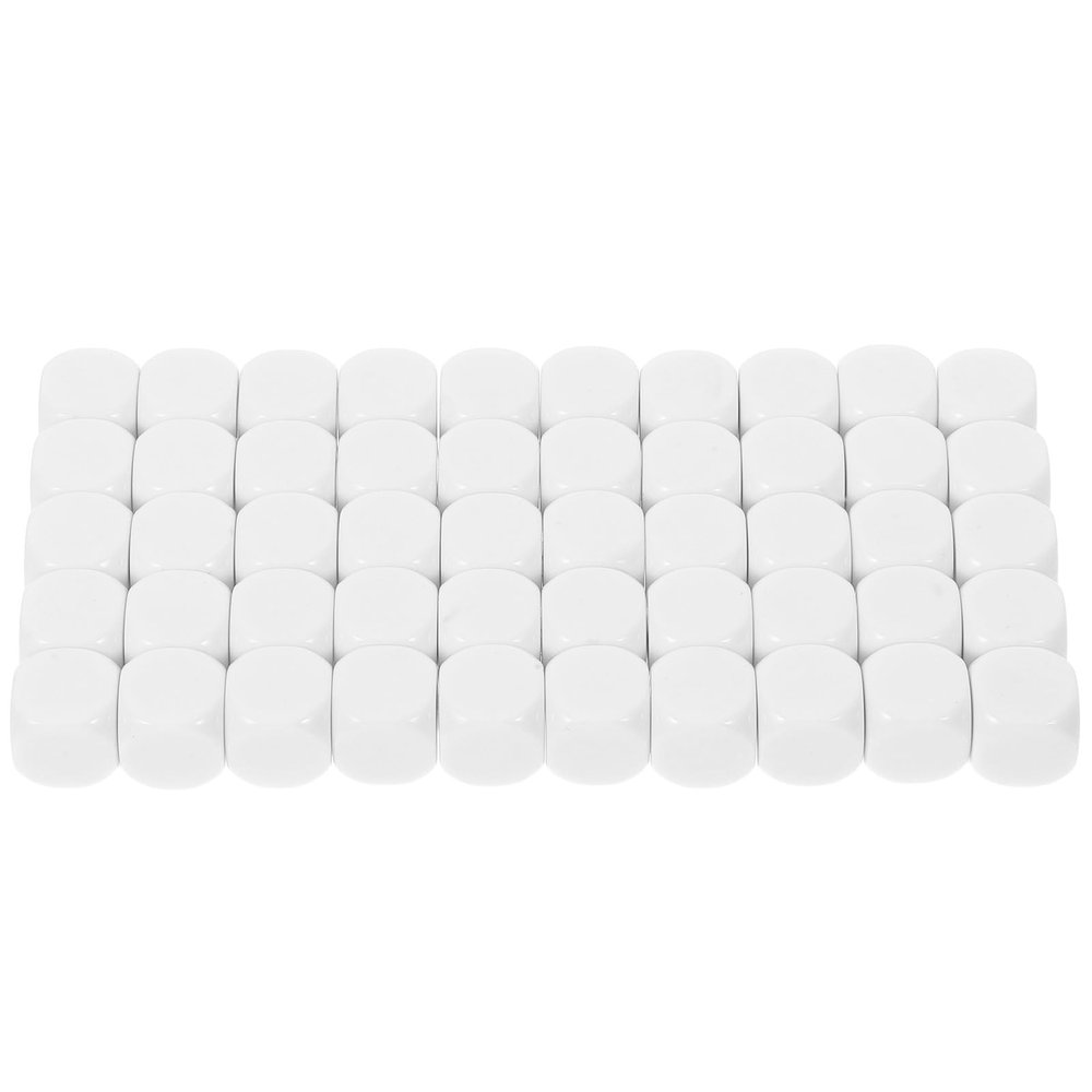 Uonlytech Blank Dice Set Square Portable Dice 50pcs Acrylic 16mm White with Multiple Printing Options for Tabletop Gaming and Board Games for DIY Handwriting, Screen Printing, and Heat