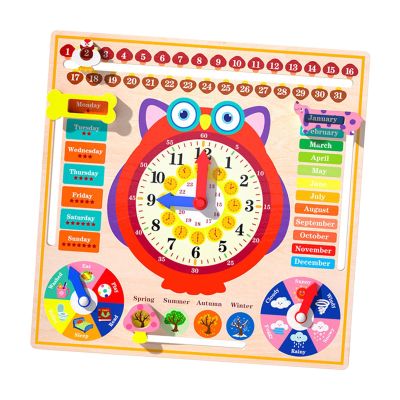 ToysCentral Basics Calendar Clock Toy Wooden Calendar Board Time Telling Learning Tool Wooden Clock Educational Cognition Board Suitable for Gift Giving