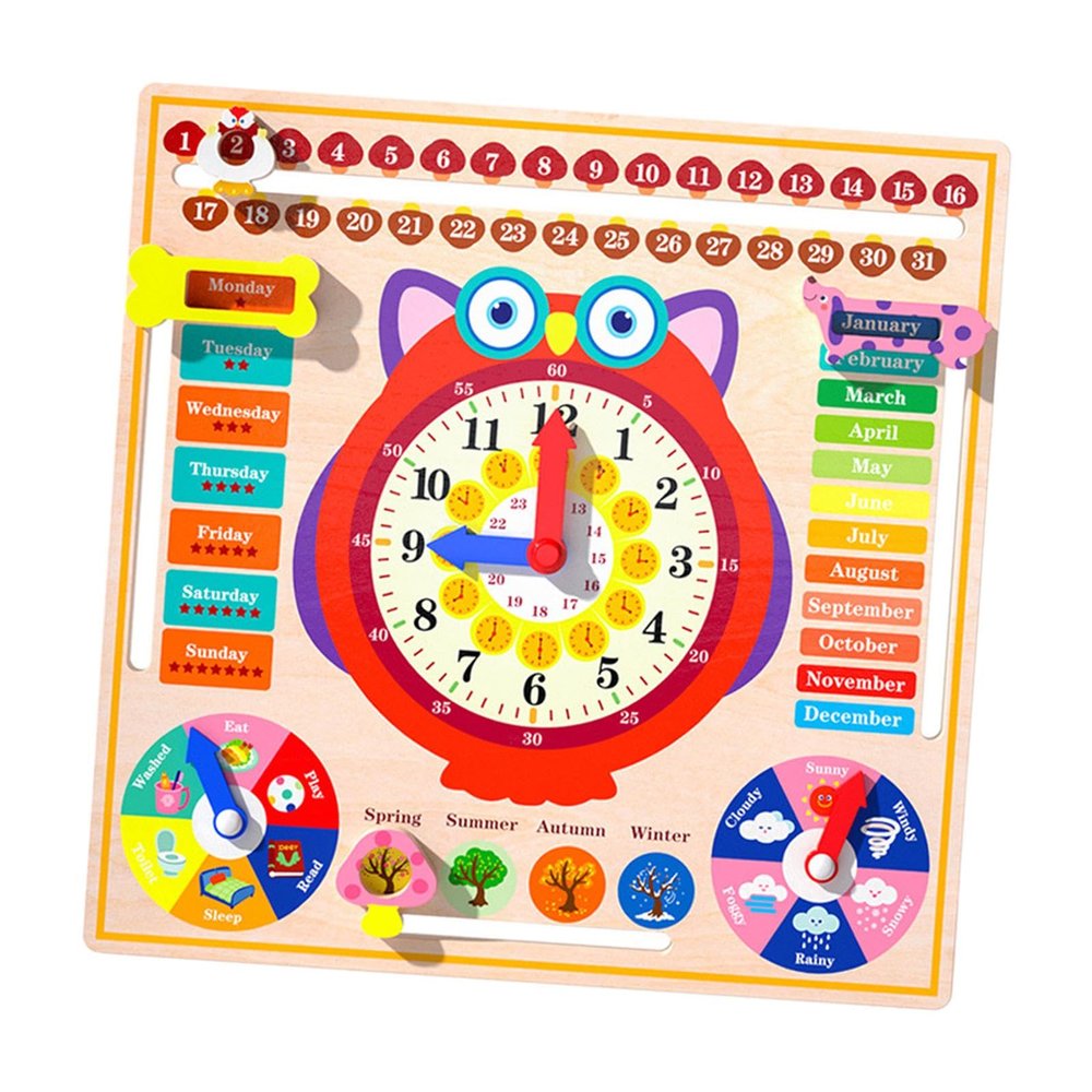 ToysCentral Basics Calendar Clock Toy Wooden Calendar Board Time Telling Learning Tool Wooden Clock Educational Cognition Board Suitable for Gift Giving