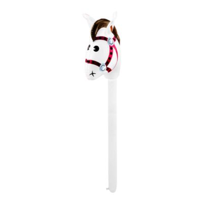 FashionCha Horsehead Stick Toy Inflatable PVC Stick Horse Head Favor Hobby Horse Animal Blowing Up Toy for Kids Suitable for Birthday Home Party, White Red Head