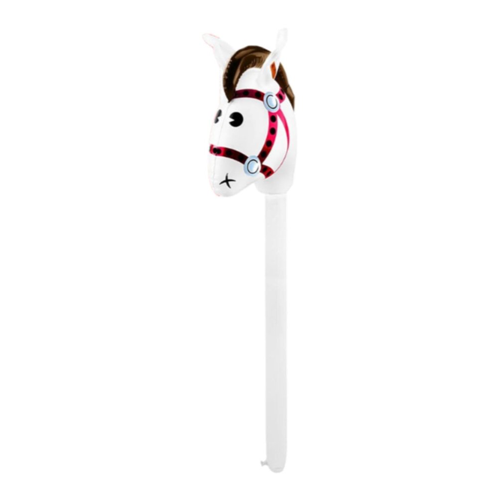 FashionCha Horsehead Stick Toy Inflatable PVC Stick Horse Head Favor Hobby Horse Animal Blowing Up Toy for Kids Suitable for Birthday Home Party, White Red Head