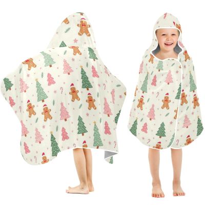 GuoChe Toddler Hooded Beach Towel Child Towels with Hood Soft Pastel Gingerbread Christmas Trees Candy Cane Holiday