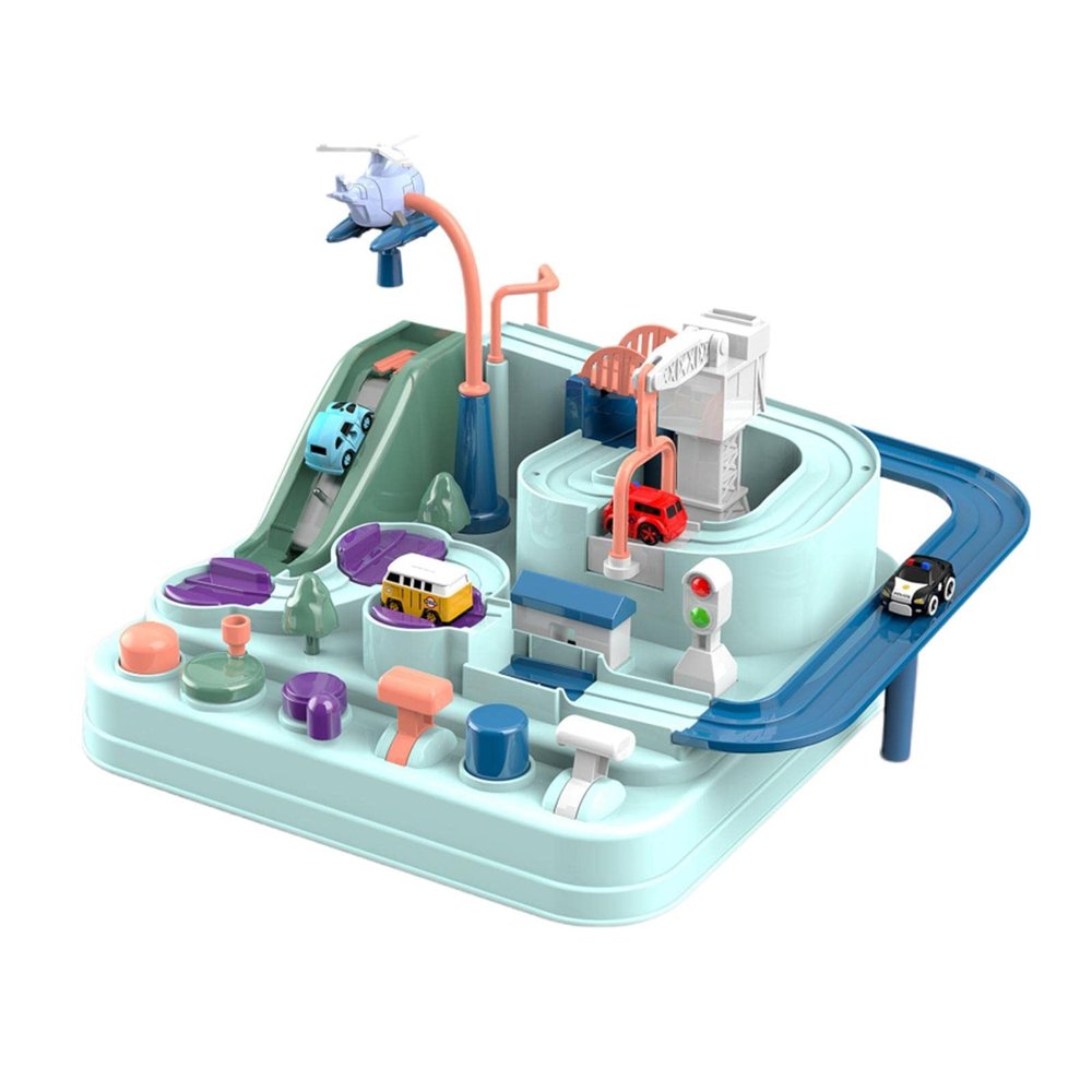 Car Playset Adventure Race Track Mechanical Rail Model Vehicle Manual Crane Interactive Structure Material Suitable for Preschool, Mini Macaroon