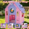 Petyee Kids Outdoor Playhouse, 5-in-1 Girl Cottage Playhouse with Basketball Hoop, Magnetic Dartboard, Soccer Goal & Ring Toss, Toy for Children Ages 28,Pink view 2