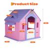 Petyee Kids Outdoor Playhouse, 5-in-1 Girl Cottage Playhouse with Basketball Hoop, Magnetic Dartboard, Soccer Goal & Ring Toss, Toy for Children Ages 28,Pink view 4