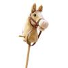 kowaku Stick Horse Plush Hobby Horse Riding Stick with Wooden Pole Handle and Realistic Hoof Neighing Sounds Suitable for Children Indoor Play Birthday Gift, Yellow with Wheels view 2