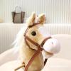 kowaku Stick Horse Plush Hobby Horse Riding Stick with Wooden Pole Handle and Realistic Hoof Neighing Sounds Suitable for Children Indoor Play Birthday Gift, Yellow with Wheels view 4
