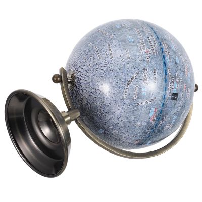 SHINEOFI Gray Moon Atlas Globe with Metal Stand, Precision Carved Lunar Topography Model, Educational Support Tool for Office and Classrooms, Modern Decorative Astronomy Teaching Globe