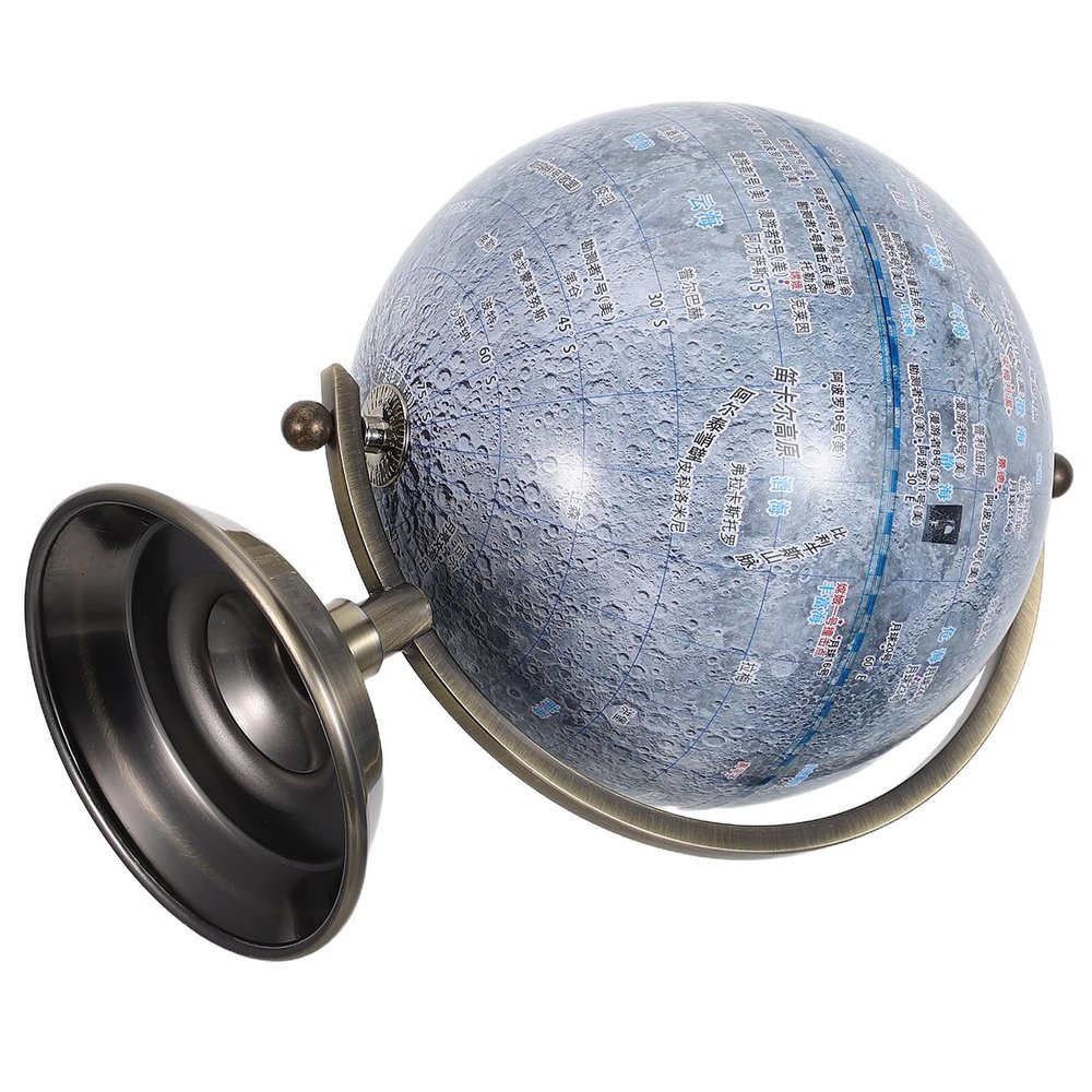 SHINEOFI Gray Moon Atlas Globe with Metal Stand, Precision Carved Lunar Topography Model, Educational Support Tool for Office and Classrooms, Modern Decorative Astronomy Teaching Globe