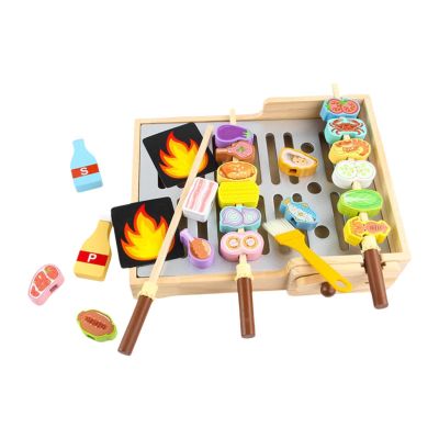 BreezeTrading Barbecue Toys Wooden Pretend Kitchen Model Toy Interactive Food Cooking Educational Set Suitable for Showers Gift Giving