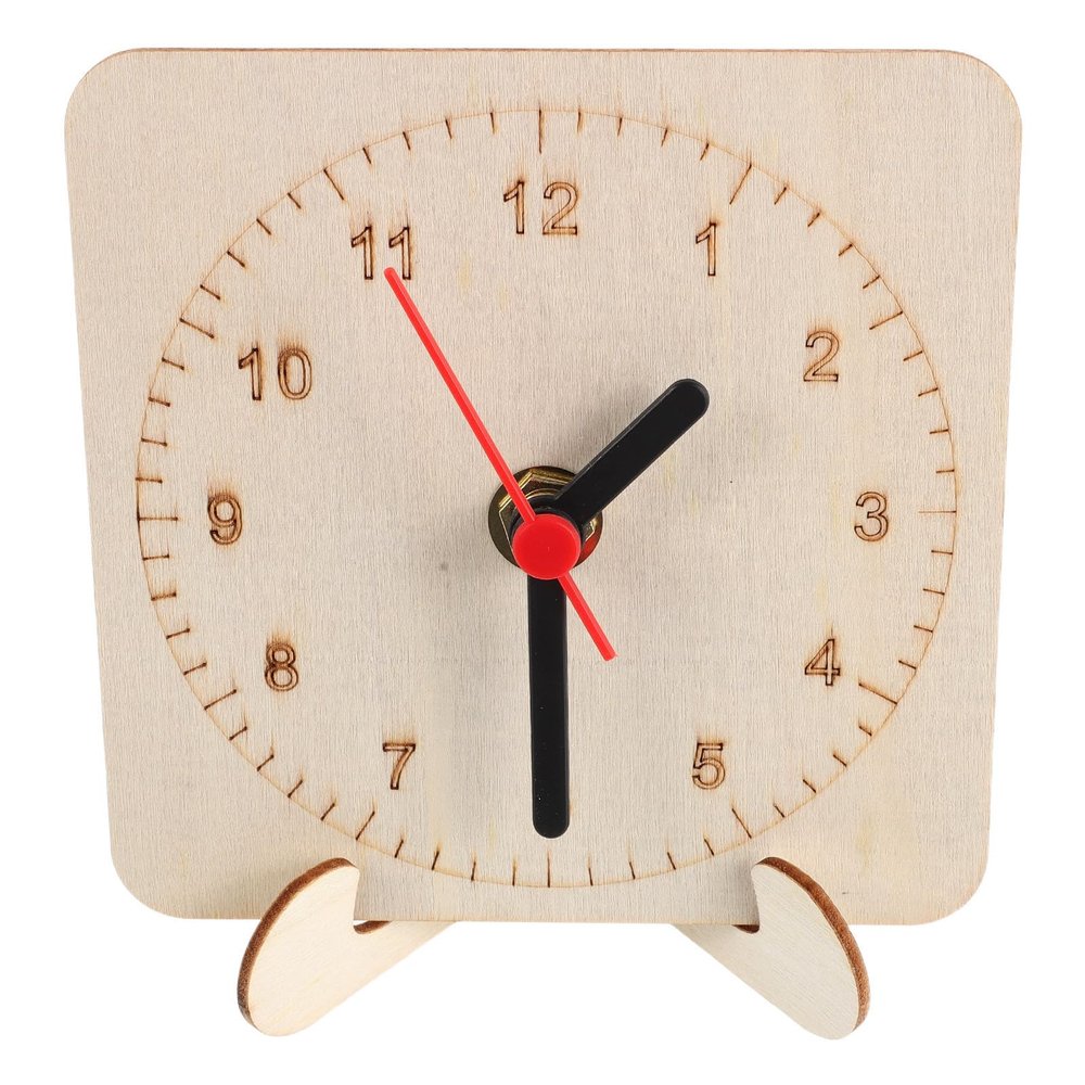 JOYOFREELY Paintable Wooden Clock Face 4.3 Inch Square Blank Dial for DIY Crafts and Teaching Aids, Stable Wood Material with Pointer and Easel for Creative Wood Clock Projects