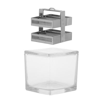 GALPADA Microscope Slide Staining Tank with 30 Slots Stainless Steel Rack, Leakproof Glass Jar for Scientific Experiments and Educational Laboratory Environments, Acid and Alkali Resistant