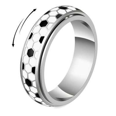 SYDNFZY Soccer Fidget Ring for Adults Stainless Steel Anxiety Relief Jewelry Spinner Rings with Football Design for Women, Soccer Gifts for Men, Sport Mom Essentials (Silver, 5)