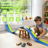 Flexible Race Track Toys for Kids, 15 Ft Flex Tracks Starter Set with Strong Suction Cups - Compatible with Hot Wheels and Diecast 1/64th Cars, Rolls up Portable Race Car Ramp Track (Blue Green) view 2