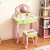Qryselen Kids Vanity Set, Table & Chair Vanity Set with Mirror for Girls view 1