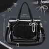 Black Ita Bag, Ita Bag With Clear Window & Japanese Lace Accents, Multi-carry Pin Display, Canvas Kawaii Purse, Black, Party Decors view 4