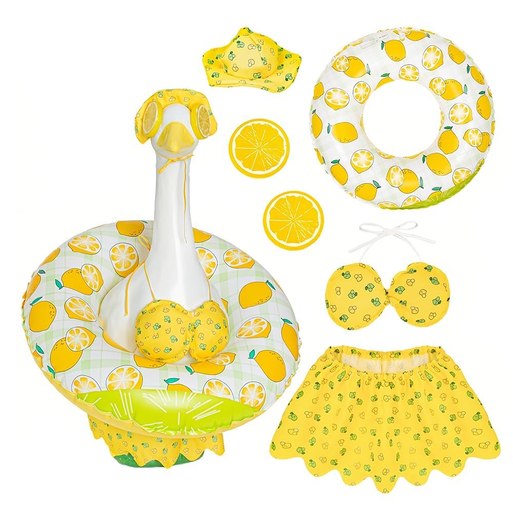 LBZLBZ Desk Goose Outfits Set 7 Inch Mini Cute Porch Goose Accessories with Sunglasses, Swim Ring, Hat & Dress, Funny Costume for Magnetic Goose Statue Key Holder & Table Decor (Set B)