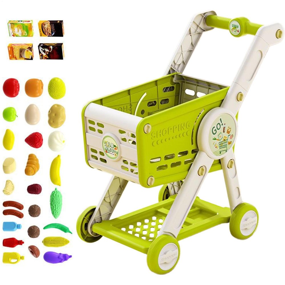 Toy Shopping Cart for 1-3 Toy Shopping Cart Playset with Food Shop