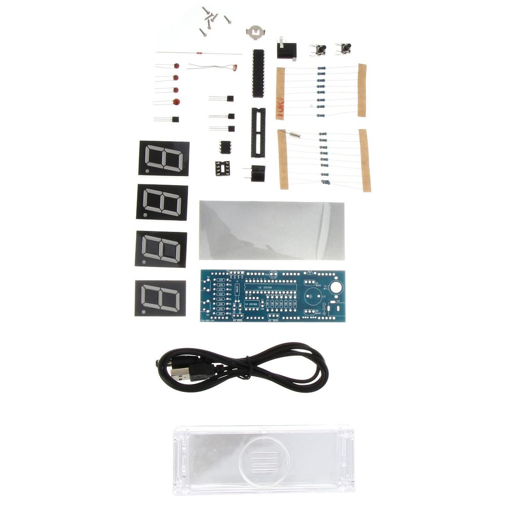 VILLFUL DIY Digital Clock Kit with Green Plastic Components, Easy to Use Scm LED Electronic Clock for Crafting and Hands-on Learning, Disassembled Parts for Custom DIY Configuration