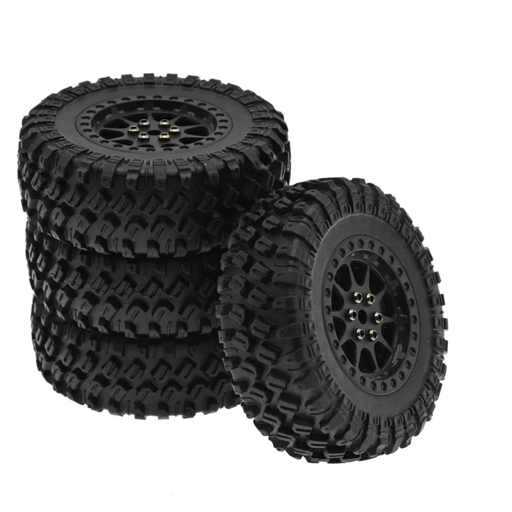RC Car Tires Wheels for WPL for MN B1 B16 B36 B14 B24 C14 C24 C34 D90 for MN99S MN45 1/16 Aluminum Alloy Wheel Rims Tyre Wear Resistant Rc Off Road Vehicles(Black)