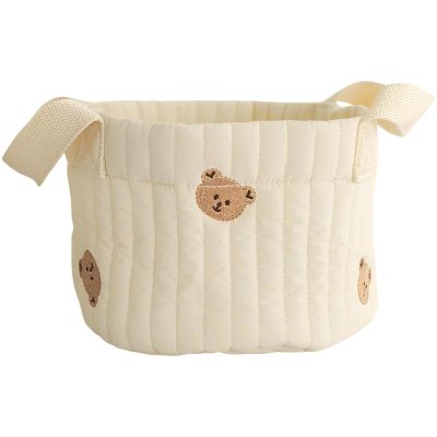 Storage Basket, Teddy Bear Bins with Carry Handles, Quilted Soft Cotton Organizer for Room Decor, Small Bins for Essentials Clothes and Sundries