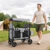 Children Pram Wagon Two Seat Foldable Pushchair with Canopy Enclosed Storage Box Swivel Wheels Mesh Ventilation Suitable for Walks Park Outings, Black view 2