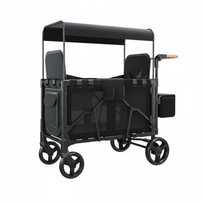 MYCENSE Children Pram Wagon Foldable Carrier Two Padded Seat Sections Mesh Ventilation Storage Compartments Suitable for Families Outings, Black