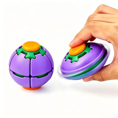 3D Push-and-Spin Stress Relief Ball, Press & Spin Dual Play Fidget Spinner, Transformable Kinetic Desk Toy, Portable Desk Fidget Toy for Office Adults, Perfect Birthday (Purple)