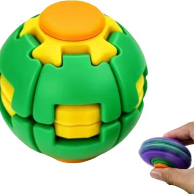 3D Push-and-Spin Stress Relief Ball, Press & Spin Dual Play Fidget Spinner, Transformable Kinetic Desk Toy, Portable Desk Fidget Toy for Office Adults, Perfect Birthday (Green)