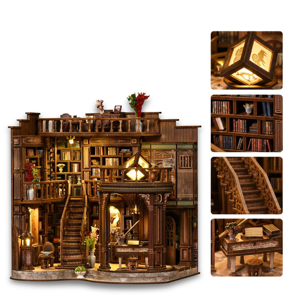 Nook Tales Dreamy Book Hall DIY Book Nook Kit | 1:24 Scale Miniature Library with LED Lighting, Pre-Cut Furniture & Props, Adults Creative Craft Kit | Handcrafted Little Library for Bookshelf Display
