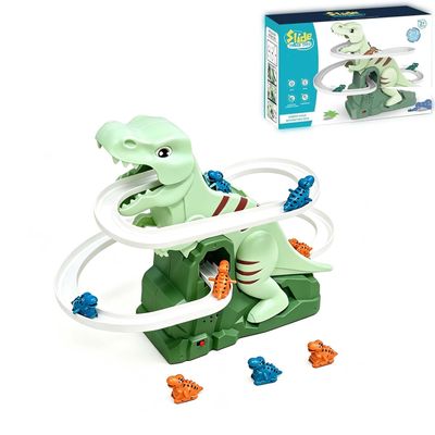 Dinosaur Climbing Stairs Roller Coaster Toy, Dinosaur Chasing Race Track Slide Playset with Music, Electric T-Rex Includes 3 Mini Dino Cars, Easy to Assemble, Gift for Kids Ages 3+