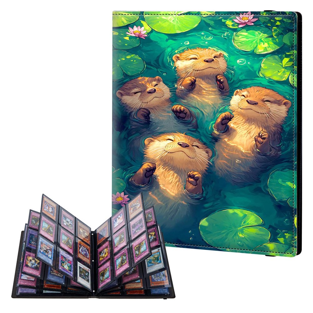 ETLKJVBL 9 Pocket Trading Card Binder, Card Collection Book for MTG TCG Baseball & Sports, Otters Swimming in Water Top Loader Holder Album for Collector