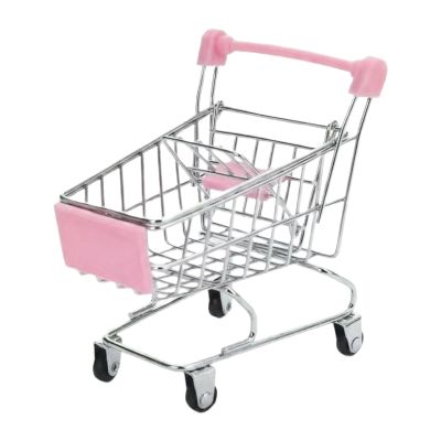 predolo Mini Shopping Cart Grocery Utility Handcart Toy Sturdy Iron Educational Storage Ornament Suitable for Gift Giving Office Display, Pink
