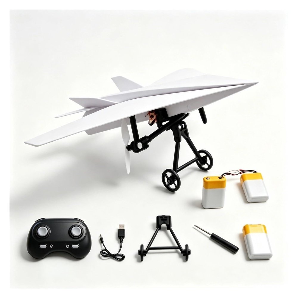 DIY Remote-Control Paper Airplane, Rc Paper Airplane Kit with Gyro Stabilizer, Lightweight Foldable Flying Micro Fixed Wing Drone, Cool Tech Gadgets Gifts(Three Electrics)