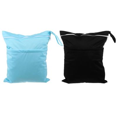 GALPADA 2pcs Waterproof Cloth Diaper Wet Bags with Two Zippered Pockets for Taking Your and Beach Use, Stylish and Reusable Diaper Organizer Random Color